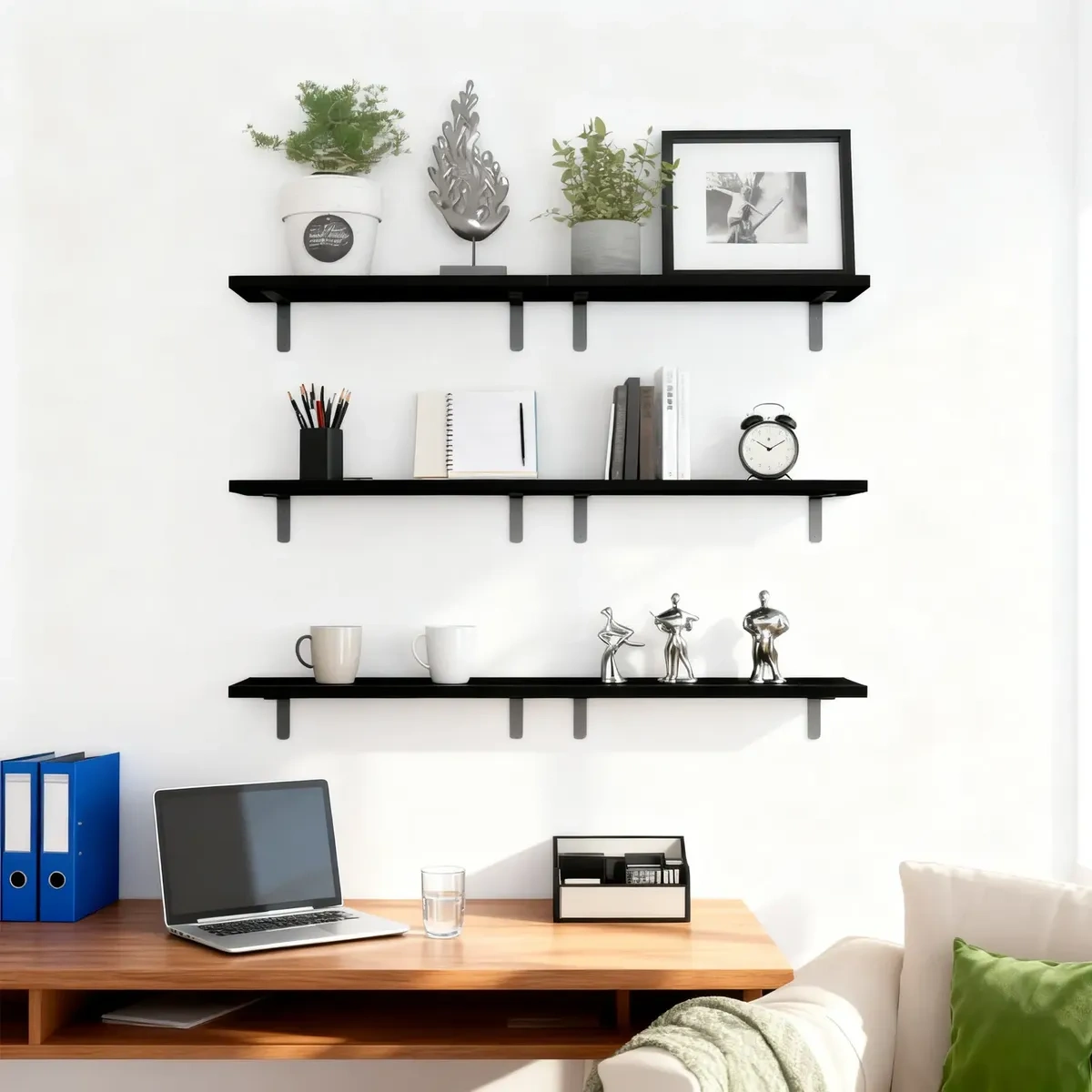6 Modern Floating Wooden Shelves, Minimalist Furniture