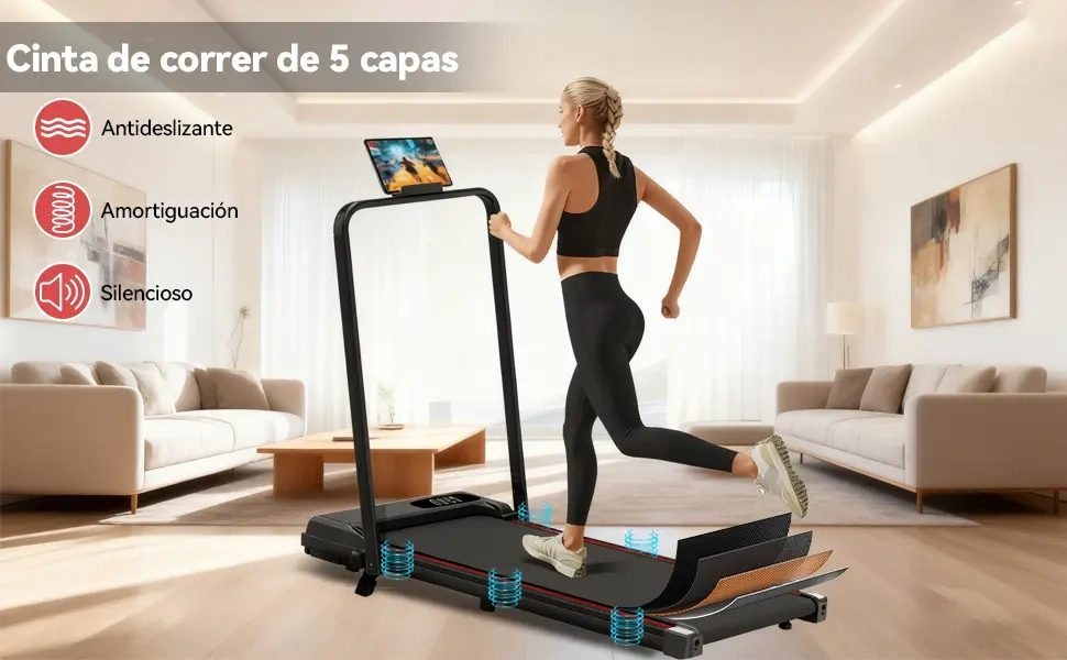 ROWIDE Portable Folding Electric Treadmill 2.5hp with LCD Screen and Remote Control, with Bluetooth APP, Electric Treadmill Walking Pad Portable Elevation Home Office Gym, 2 in 1 Elec Treadmill