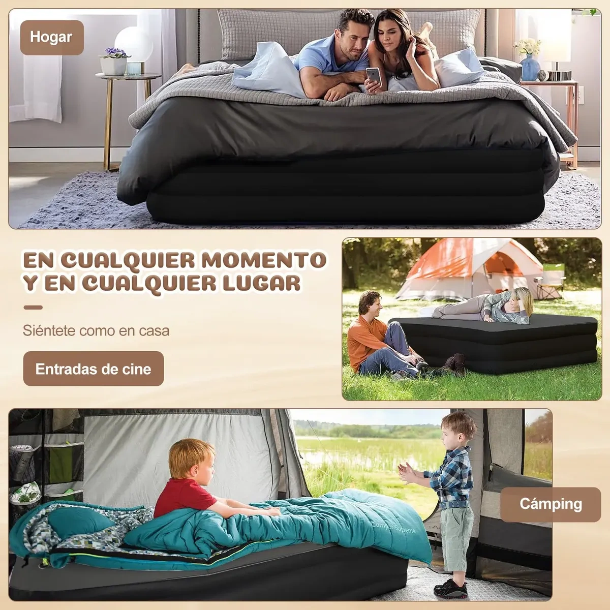 Soft Queen Inflatable Mattress With Headboard, Electric Pump