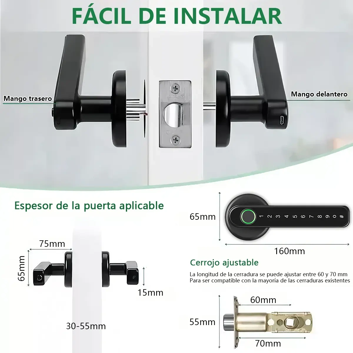 Smart Door Handle Biometric Fingerprint Lock