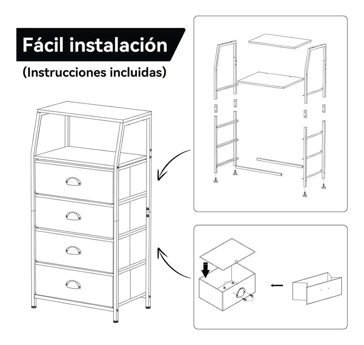 Wardrobe With 4 Drawers Storage Furniture With 2 Shelves.