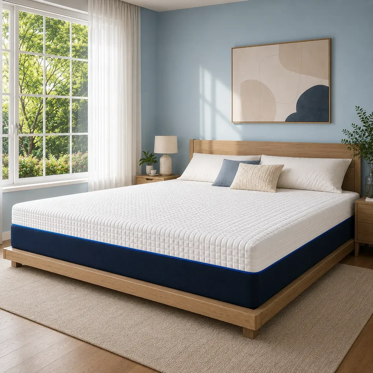 Safonus®King Size Memory Foam mattress 20cm Color Blue-white
