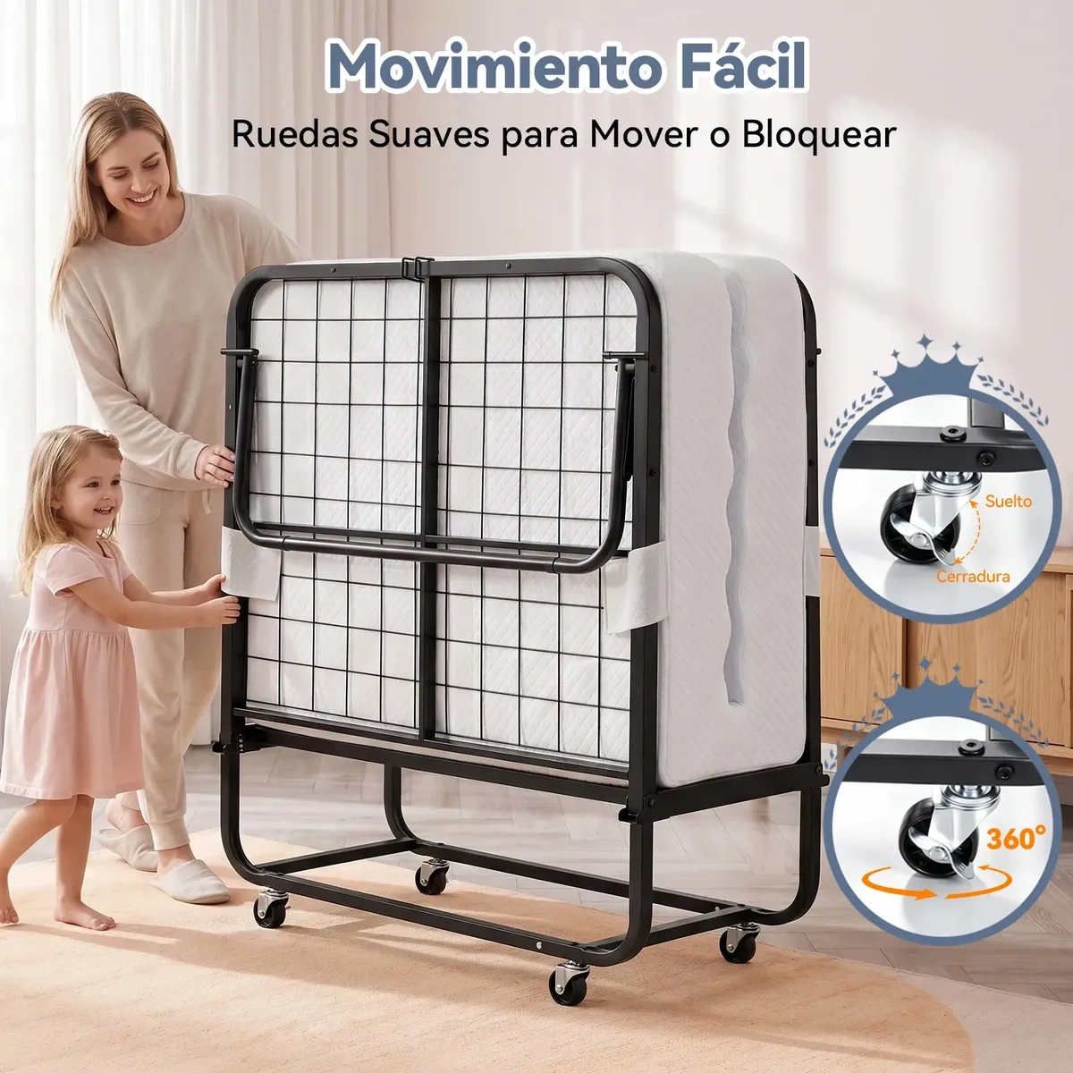 Single Portable Folding Bed With Memory Foam Mattress