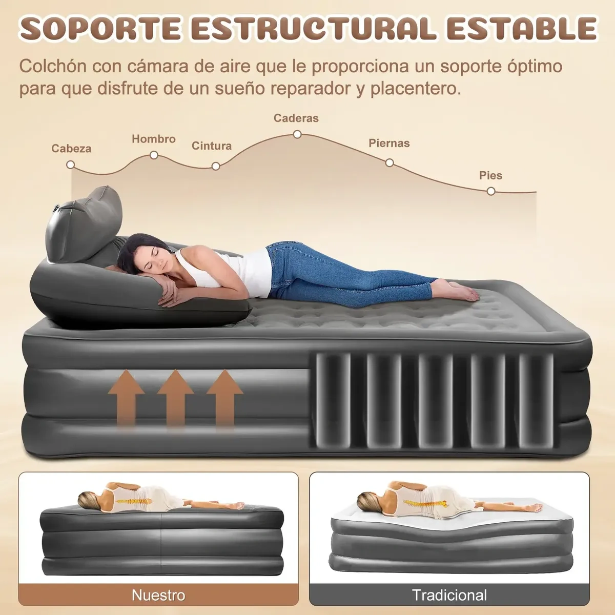 Soft Queen Inflatable Mattress With Headboard, Electric Pump