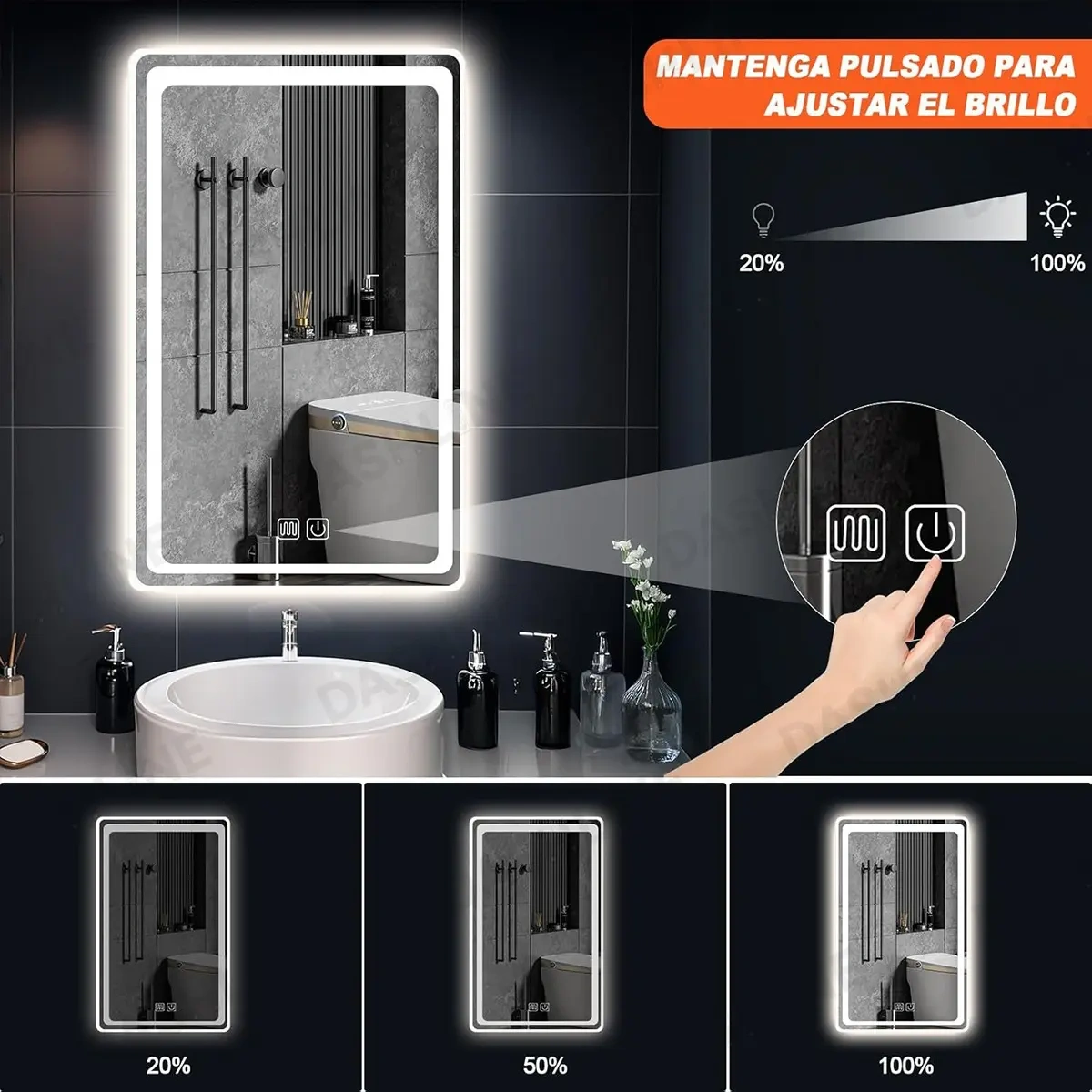 Smart Bathroom Mirror With Led Touch Tricolor Anti-fog40*60