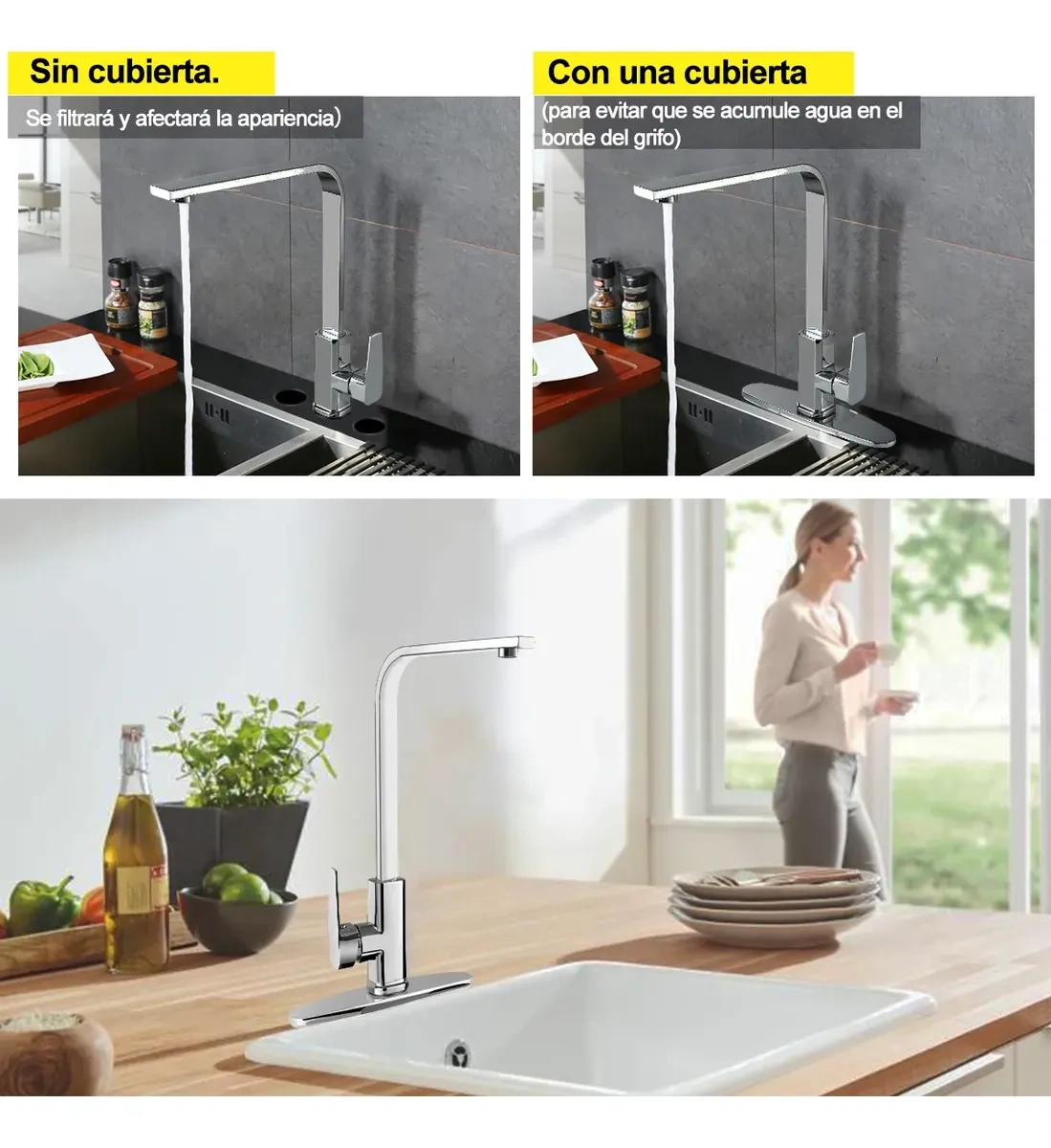 Single Handle Kitchen Faucet with Cover, Water Mixer