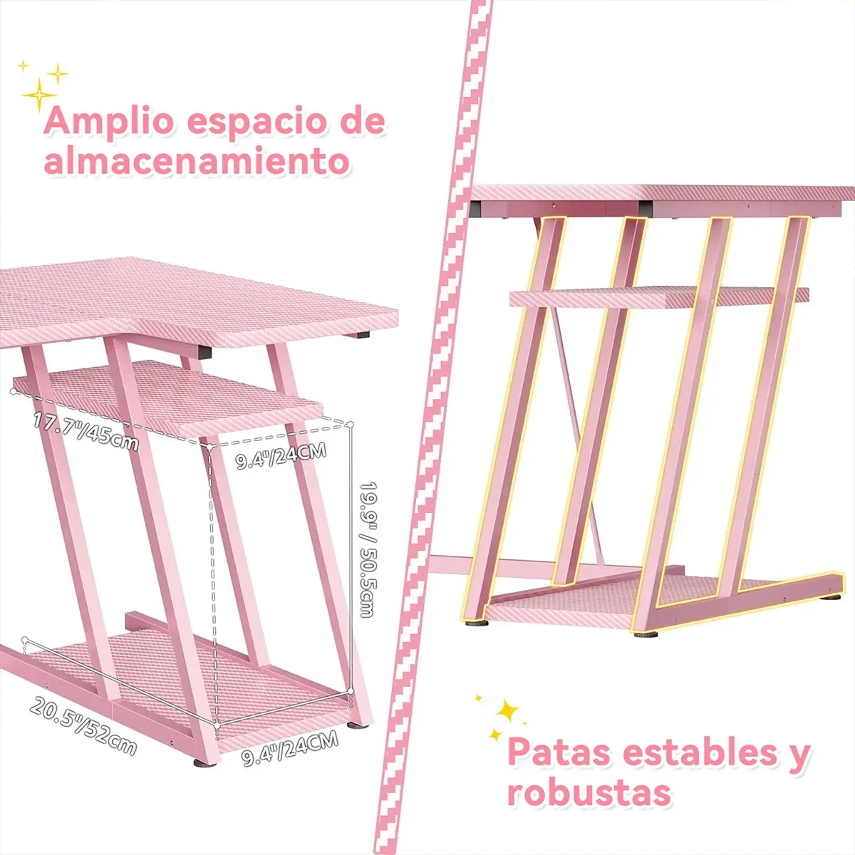Rgb Gamer Desk 1.2m + monitor/socket/coat rack (pink)