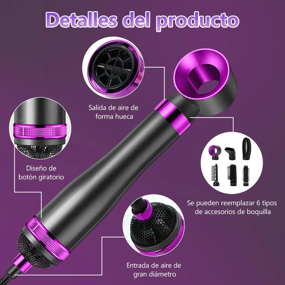 Electric Straightening Brush Hair Dryer Comb 6 In 1
