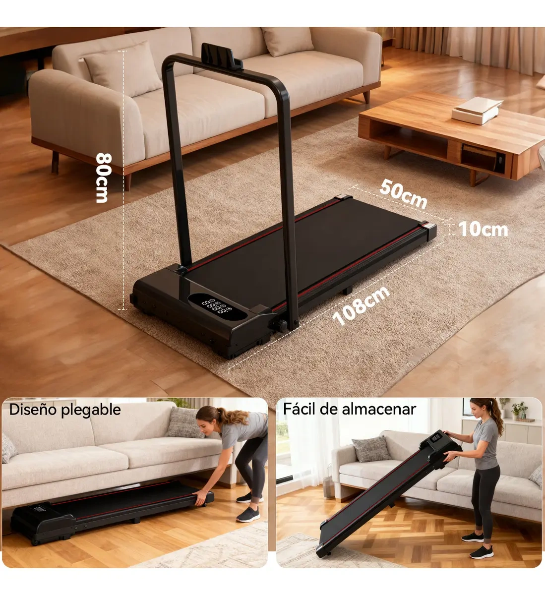 ROWIDE Portable Folding Electric Treadmill 2.5hp with LCD Screen and Remote Control, with Bluetooth APP, Electric Treadmill Walking Pad Portable Elevation Home Office Gym, 2 in 1 Elec Treadmill