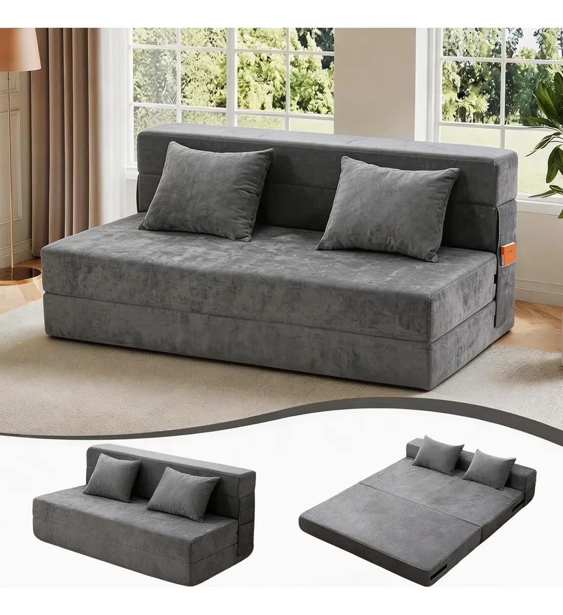 Furrific With PillowsCozy Sofa Bed Folding Double Bed
