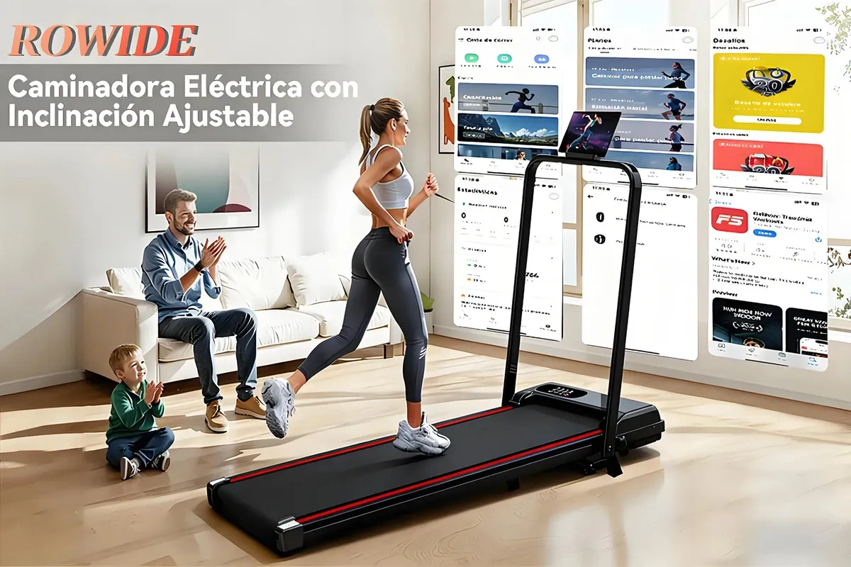 ROWIDE Portable Folding Electric Treadmill 2.5hp with LCD Screen and Remote Control, with Bluetooth APP, Electric Treadmill Walking Pad Portable Elevation Home Office Gym, 2 in 1 Elec Treadmill