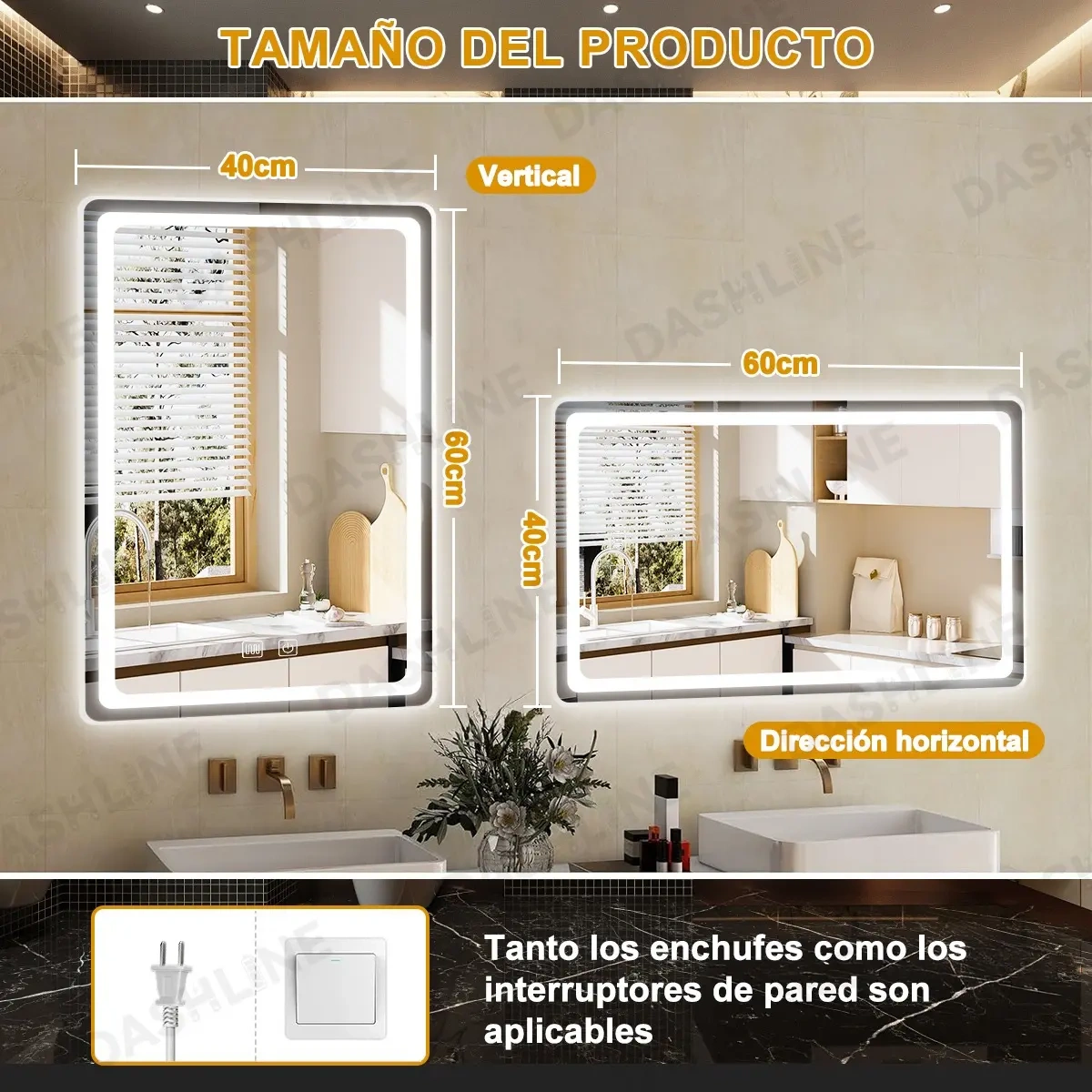 Smart Bathroom Mirror With Led Touch Tricolor Anti-fog40*60