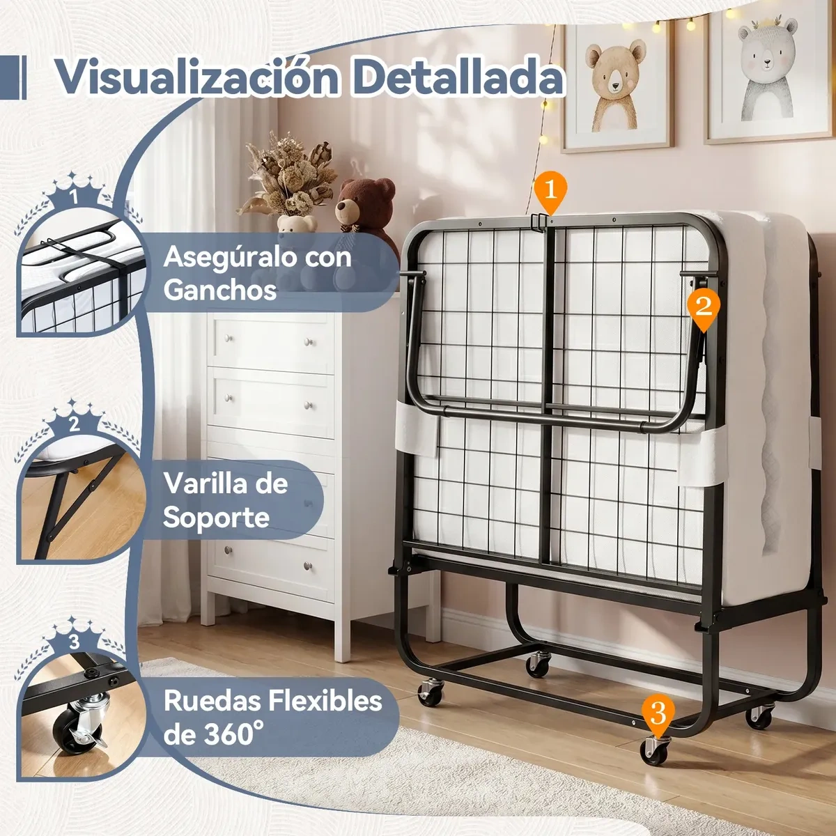 Single Portable Folding Bed With Memory Foam Mattress