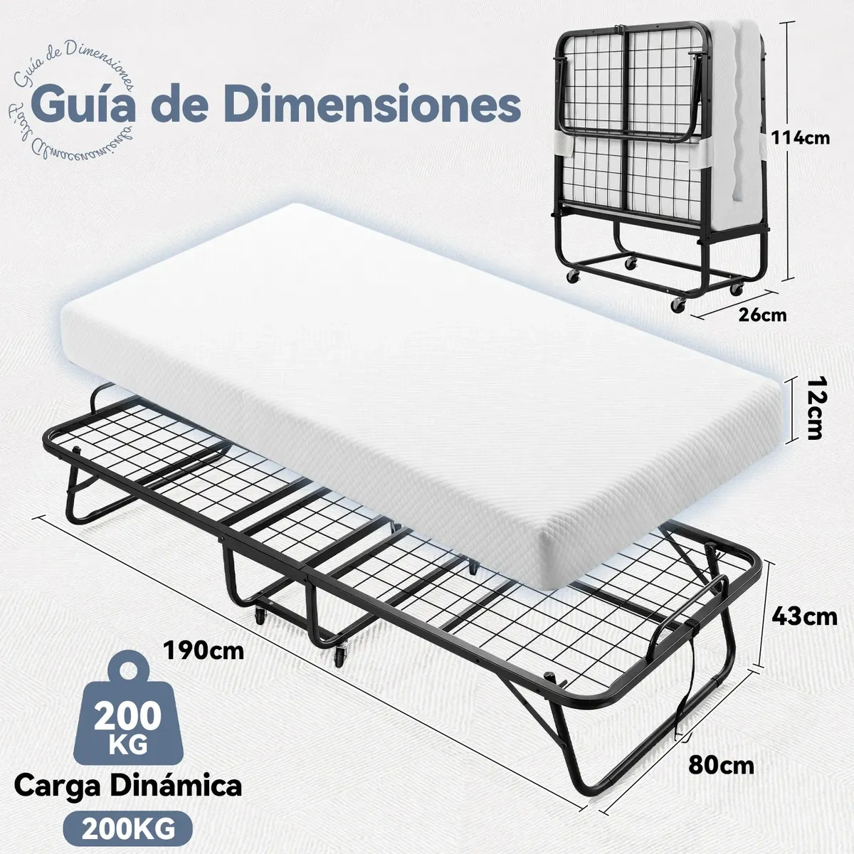 Single Portable Folding Bed With Memory Foam Mattress