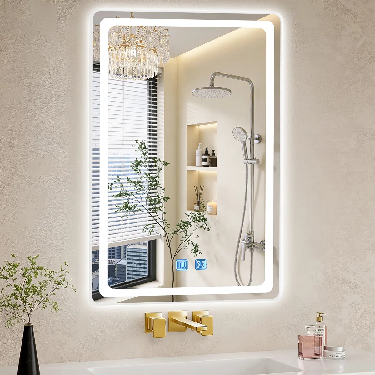 Smart Bathroom Mirror With Led Touch Tricolor Anti-fog40*60