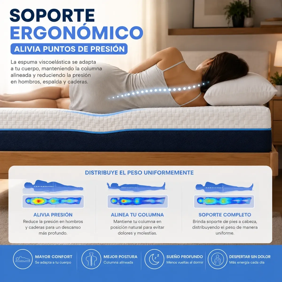 Safonus®King Size Memory Foam mattress 20cm Color Blue-white