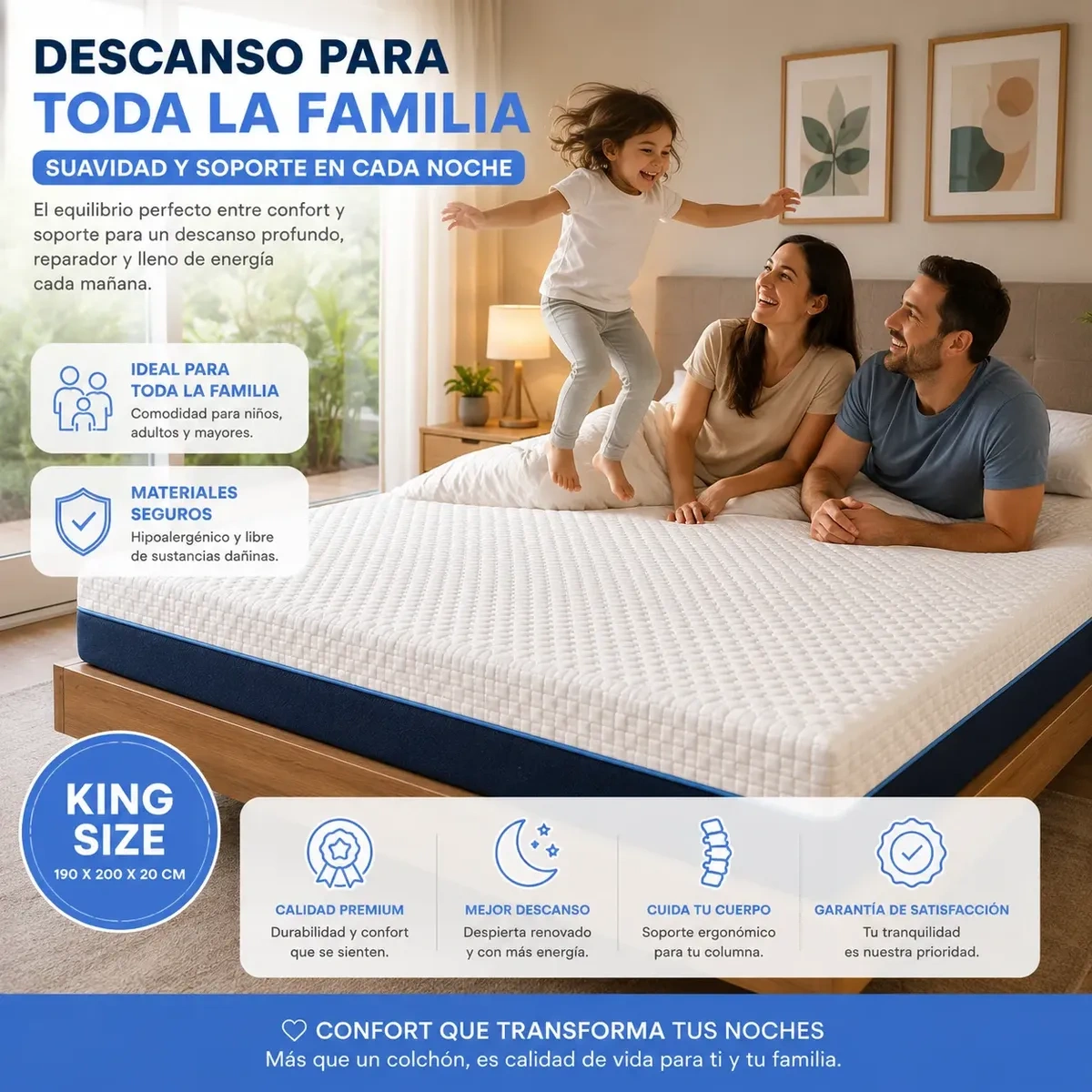 Safonus®King Size Memory Foam mattress 20cm Color Blue-white