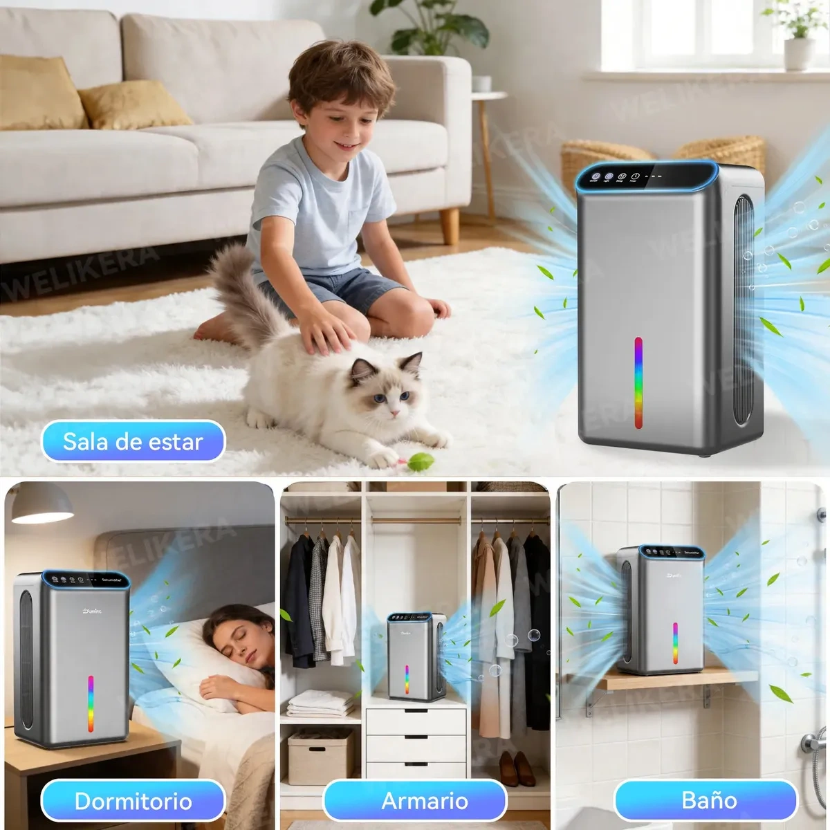 Welikera Silent Dehumidifier of 2.8 L for 120 m² with App and Aromatherapy