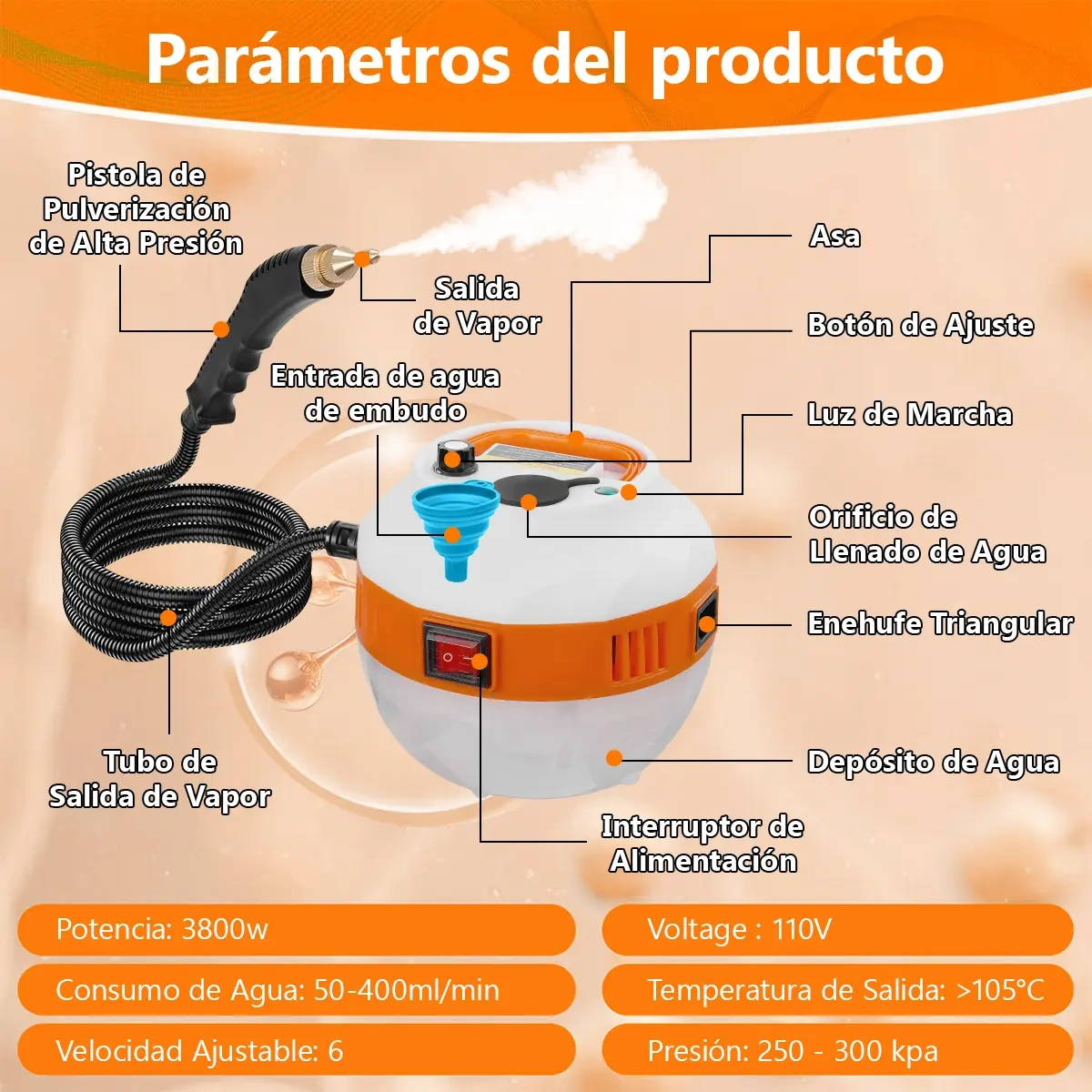 WELIKERA Portable Steam Cleaner 3800W 105°C for Kitchens, Bathrooms and Cars