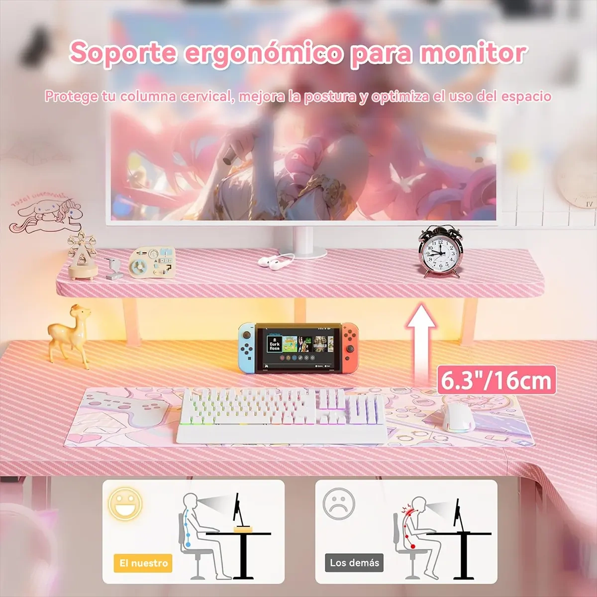 Rgb Gamer Desk 1.2m + monitor/socket/coat rack (pink)