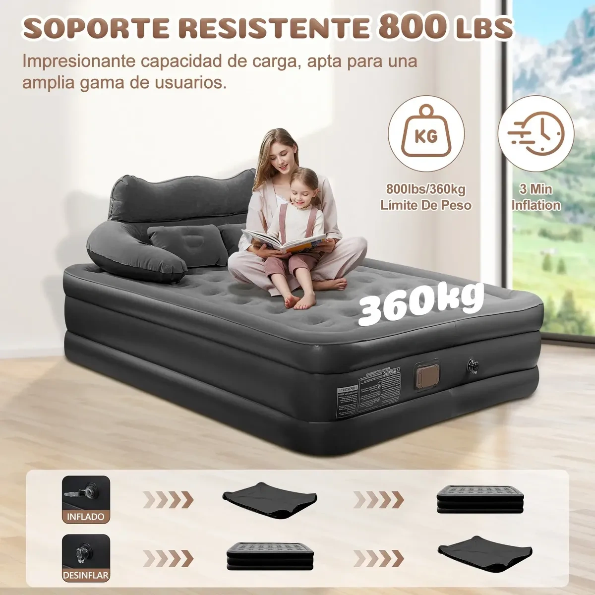 Soft Queen Inflatable Mattress With Headboard, Electric Pump