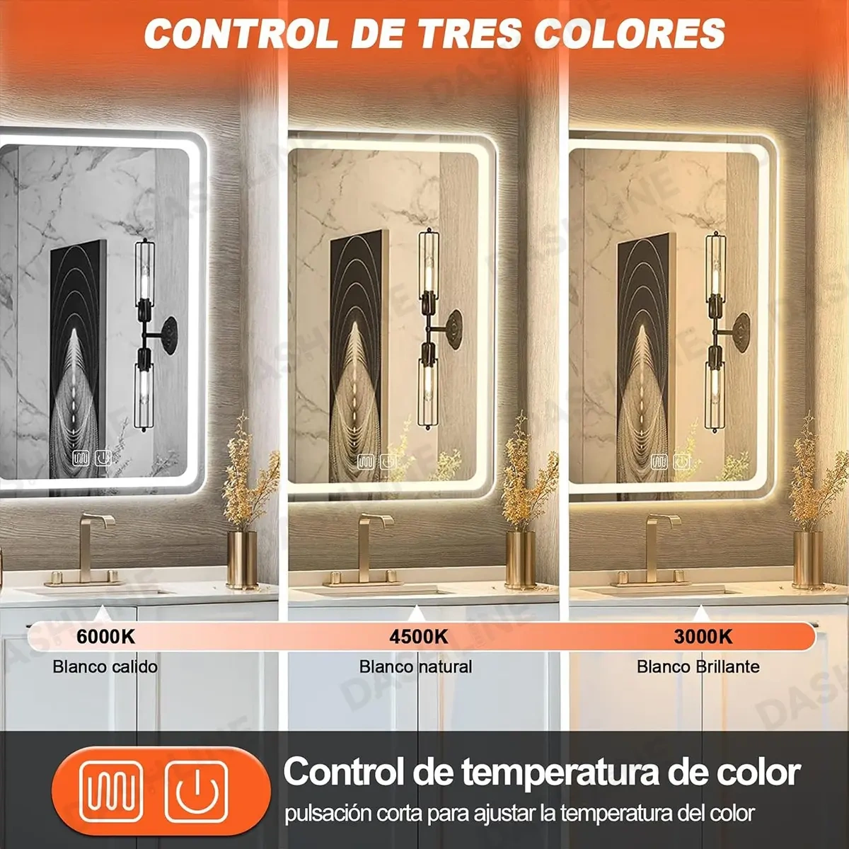 Smart Bathroom Mirror With Led Touch Tricolor Anti-fog40*60