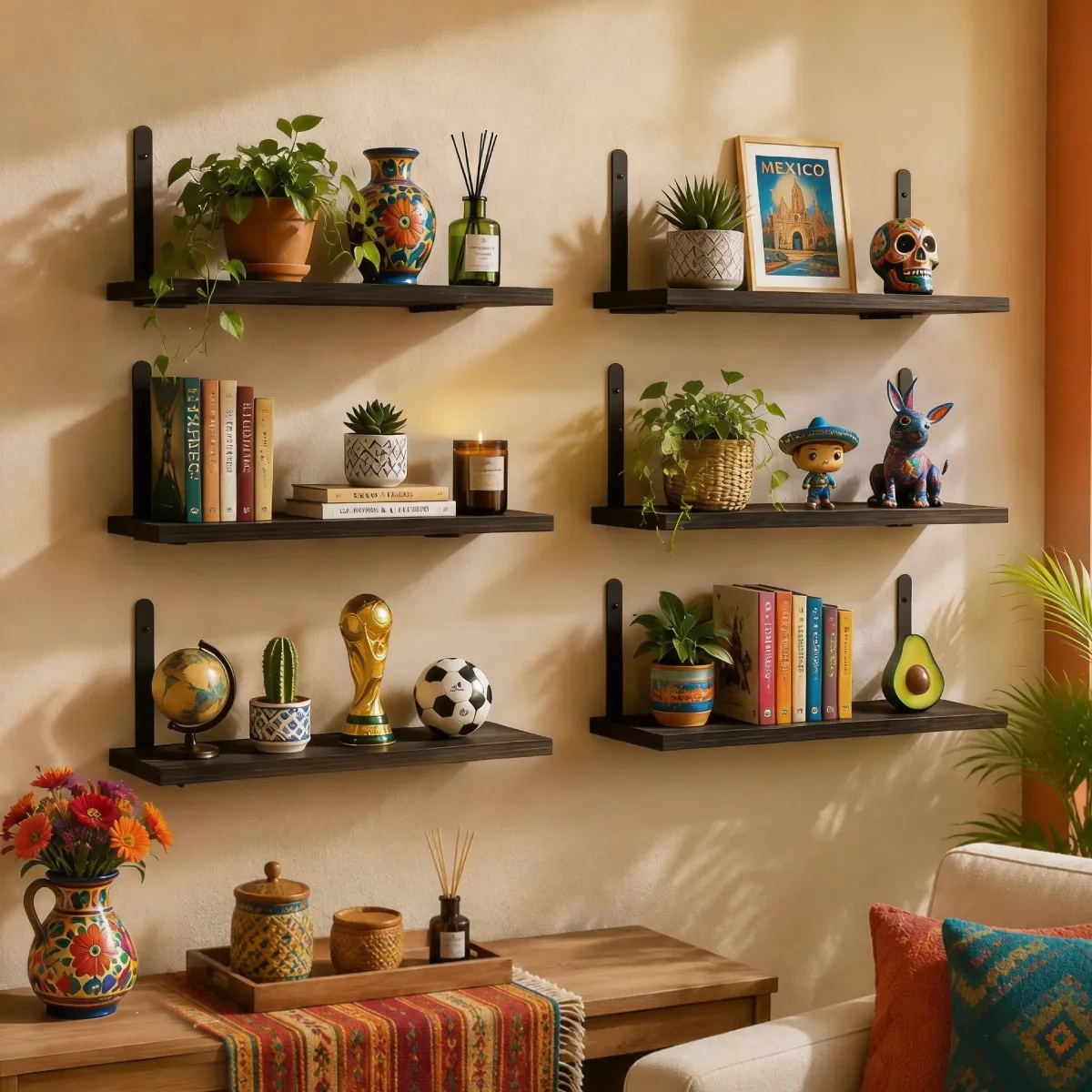 6 Modern Floating Wooden Shelves, Minimalist Furniture