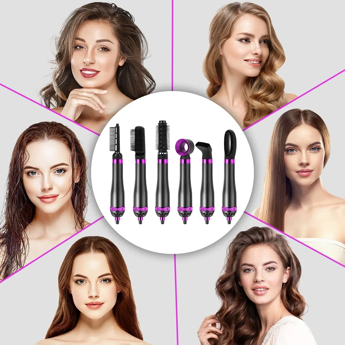 Electric Straightening Brush Hair Dryer Comb 6 In 1