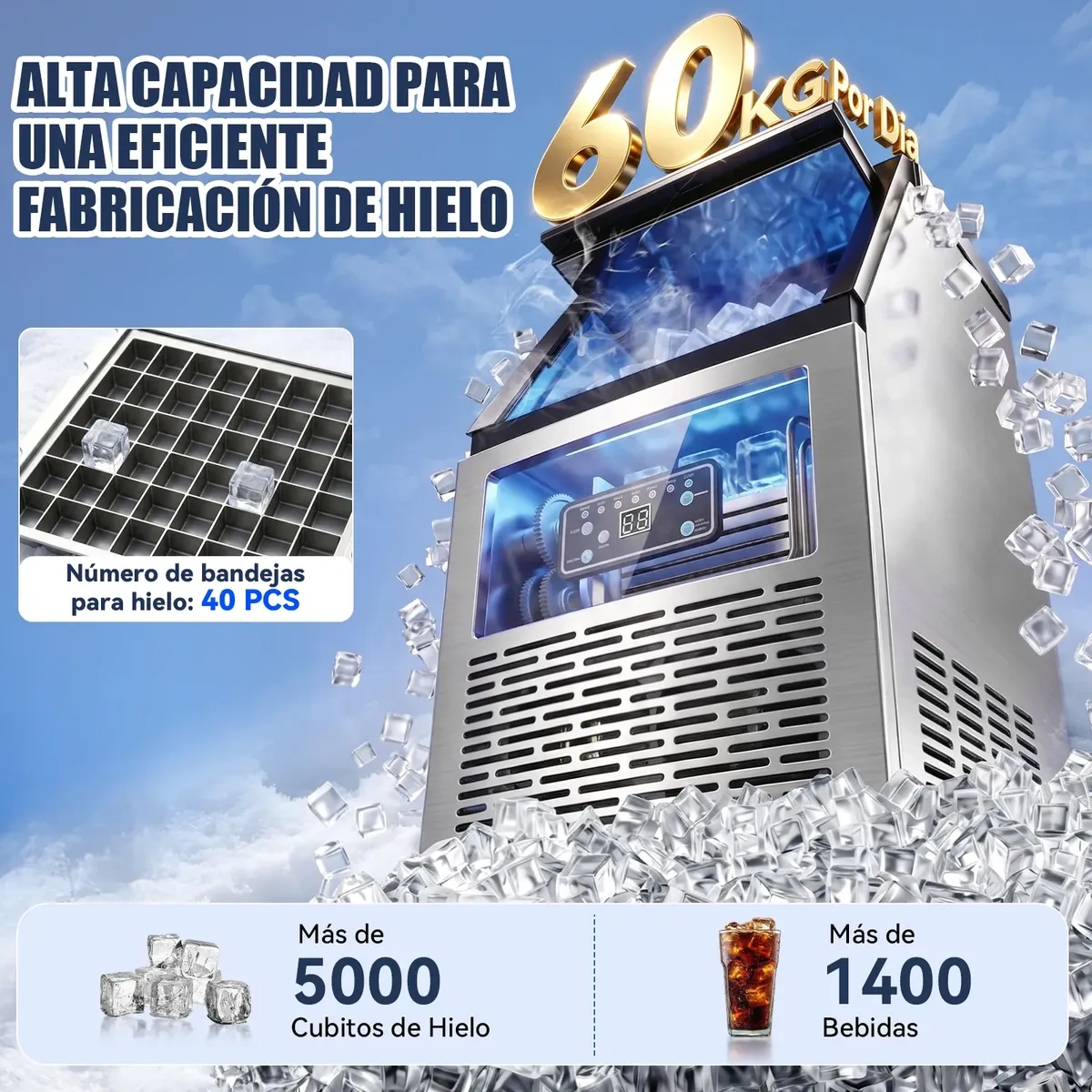 Ofichido Commercial Ice Making Machine, 60kg/24 Hours