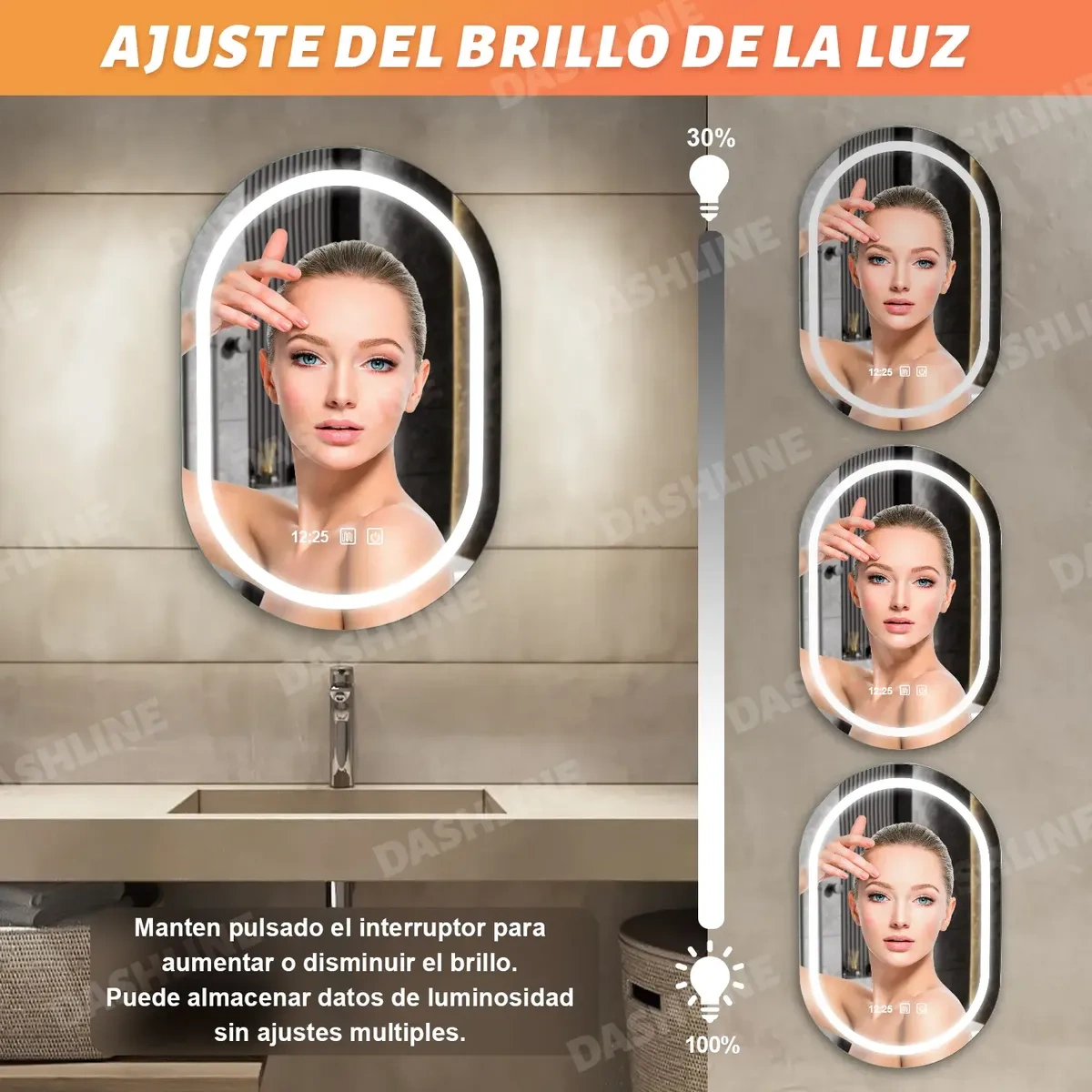 Dashline® Led Touch Bath Mirror Tricolor Anti-Fog Hour 40*60