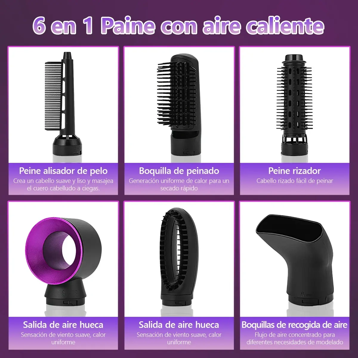 Electric Straightening Brush Hair Dryer Comb 6 In 1