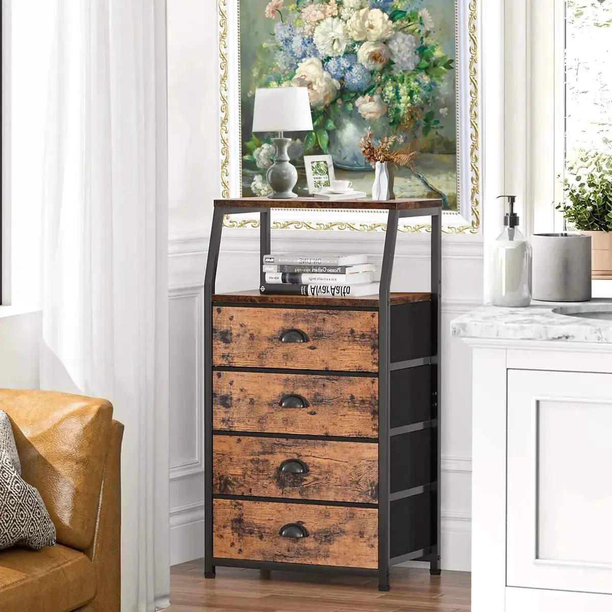 Wardrobe With 4 Drawers Storage Furniture With 2 Shelves.