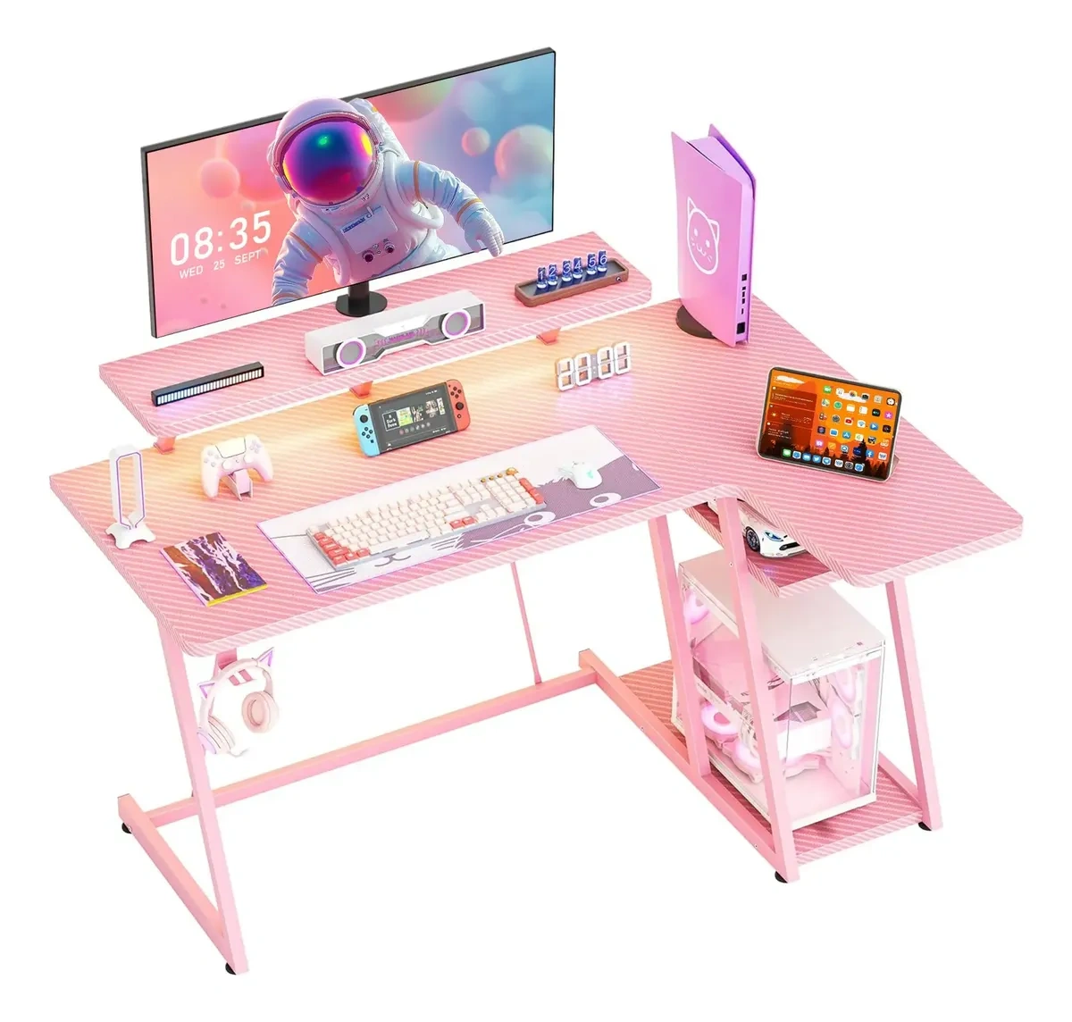 Rgb Gamer Desk 1.2m + monitor/socket/coat rack (pink)