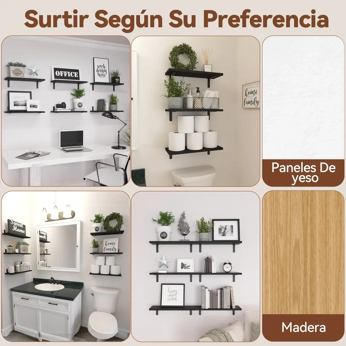 6 Modern Floating Wooden Shelves, Minimalist Furniture