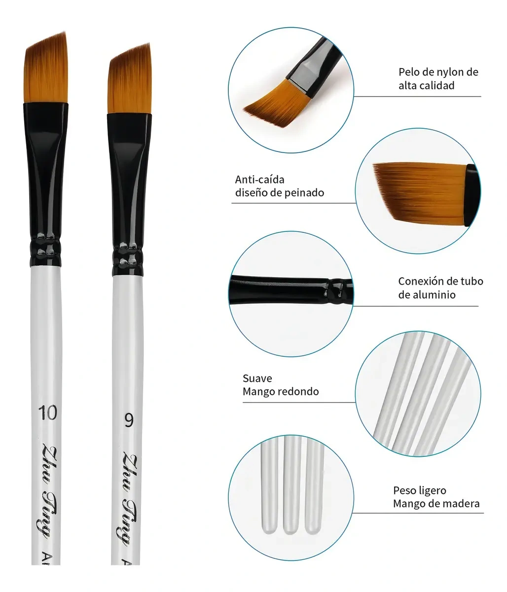Set of 24 Zhu Ting Brushes for Watercolor, Oil and Gouache with Nylon Bristles and Wooden Handle