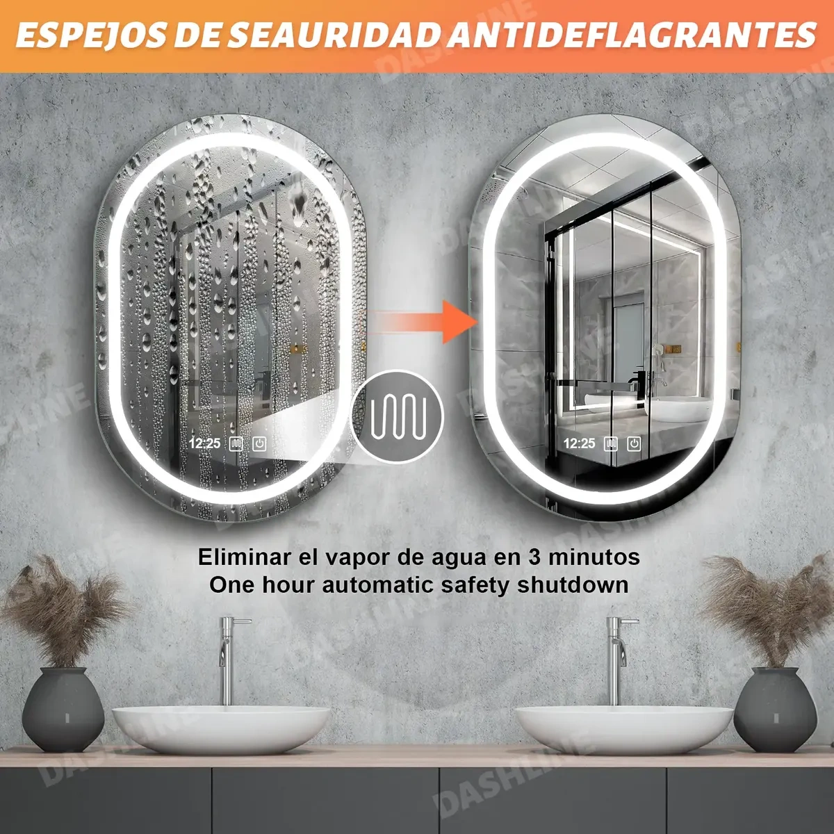 Dashline® Led Touch Bath Mirror Tricolor Anti-Fog Hour 40*60