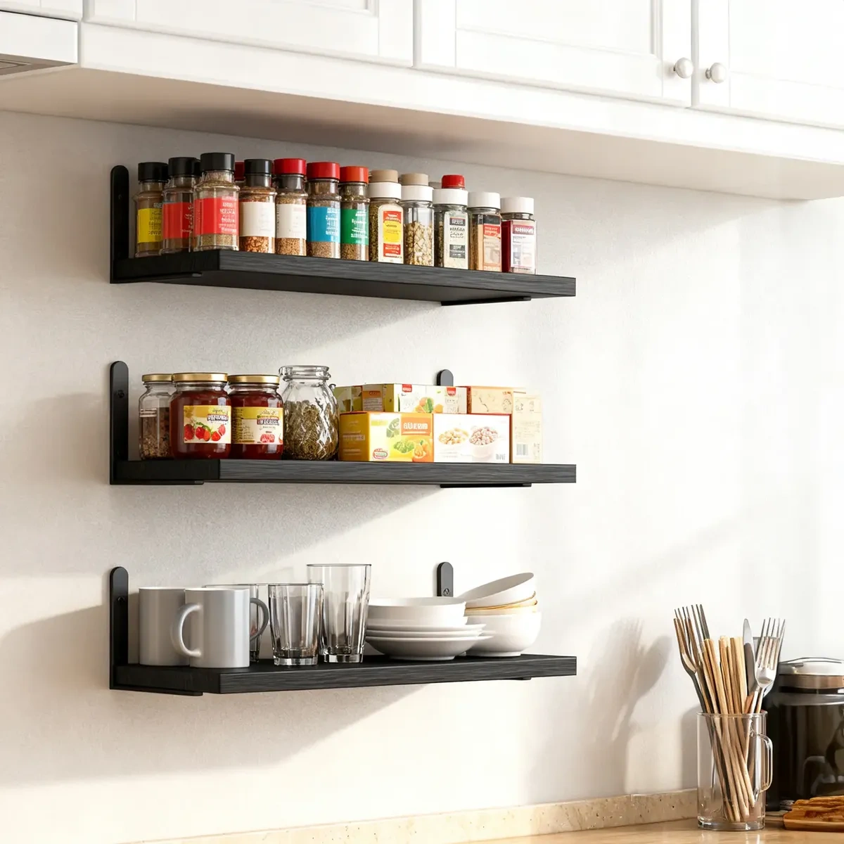 6 Modern Floating Wooden Shelves, Minimalist Furniture
