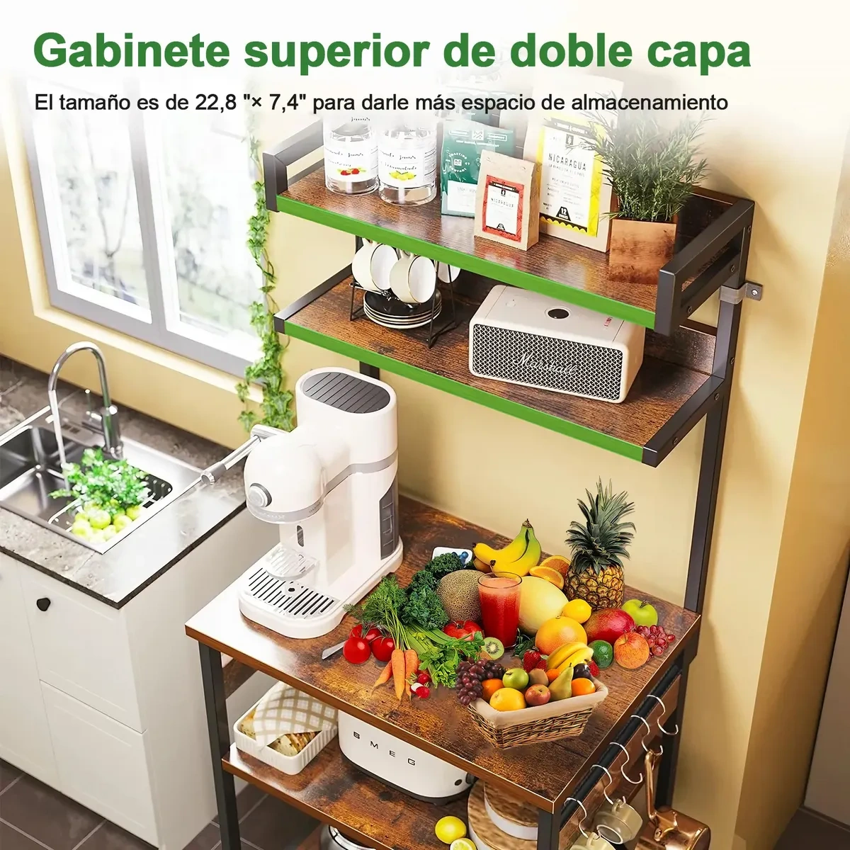 Microwave Cabinet With 5 Floors Metal Shelves With Led And Usb