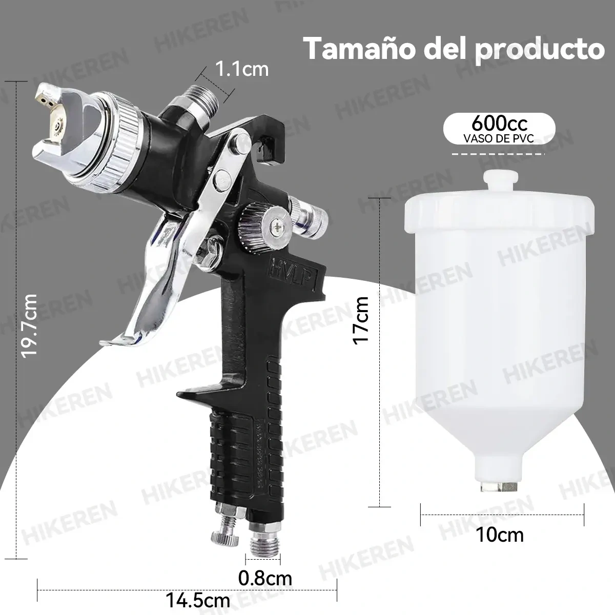 Hvlp 600ml Gravity Paint Gun With 3 Nozzles
