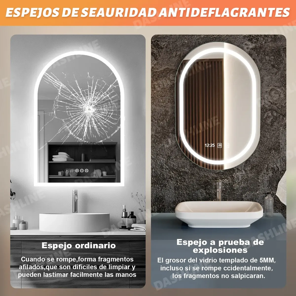 Dashline® Led Touch Bath Mirror Tricolor Anti-Fog Hour 40*60