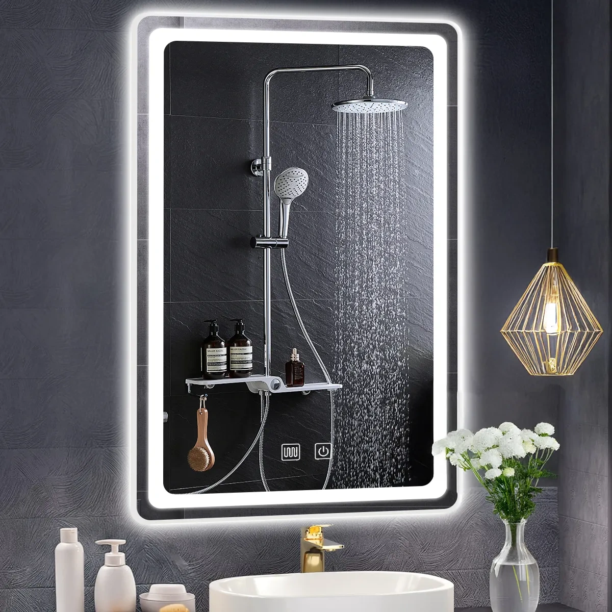 Smart Bathroom Mirror With Led Touch Tricolor Anti-fog40*60