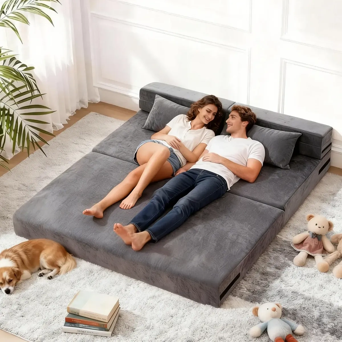 Furrific With PillowsCozy Sofa Bed Folding Double Bed