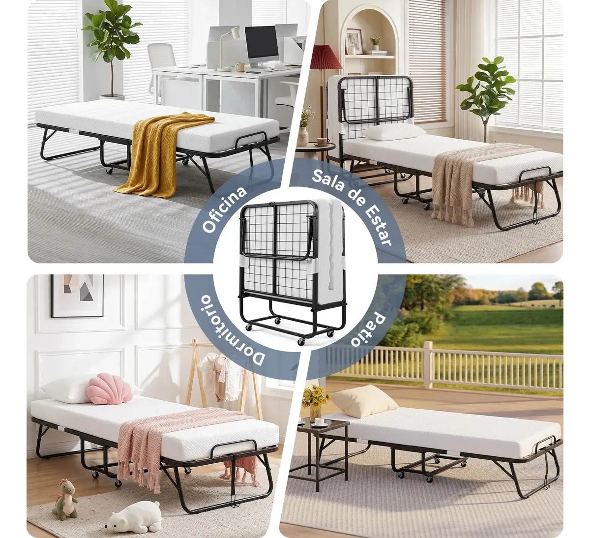 Single Portable Folding Bed With Memory Foam Mattress