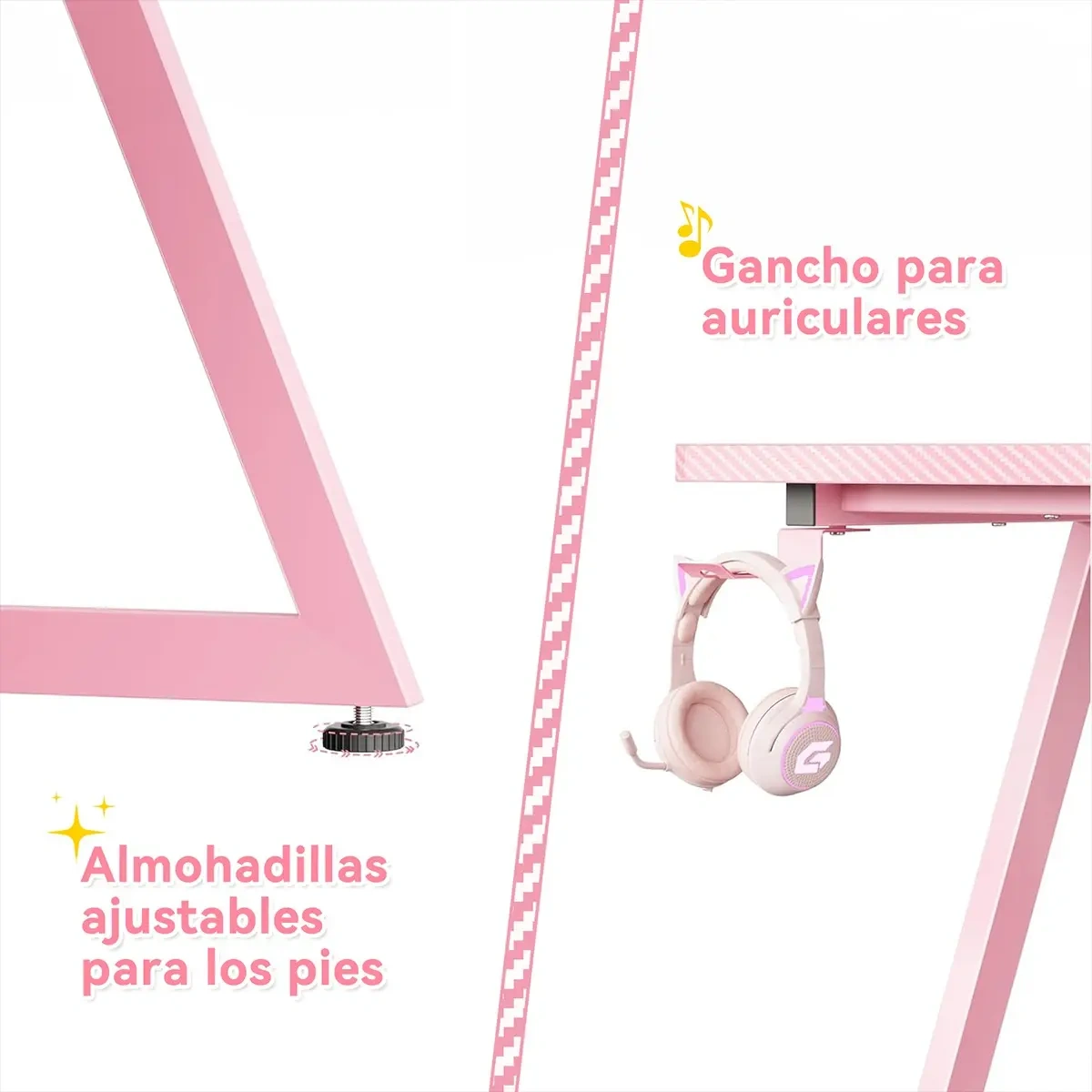 Rgb Gamer Desk 1.2m + monitor/socket/coat rack (pink)