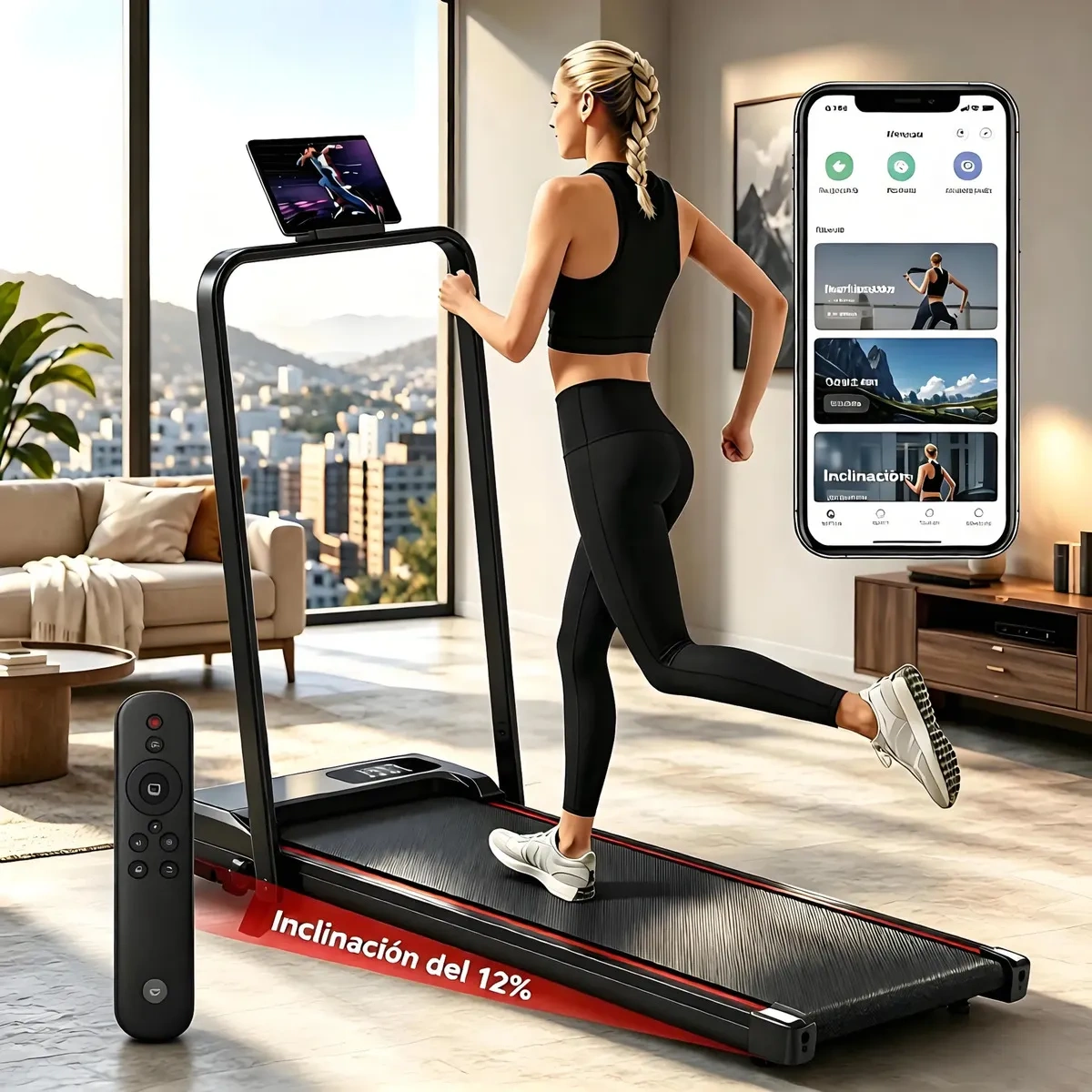 ROWIDE Portable Folding Electric Treadmill 2.5hp with LCD Screen and Remote Control, with Bluetooth APP, Electric Treadmill Walking Pad Portable Elevation Home Office Gym, 2 in 1 Elec Treadmill