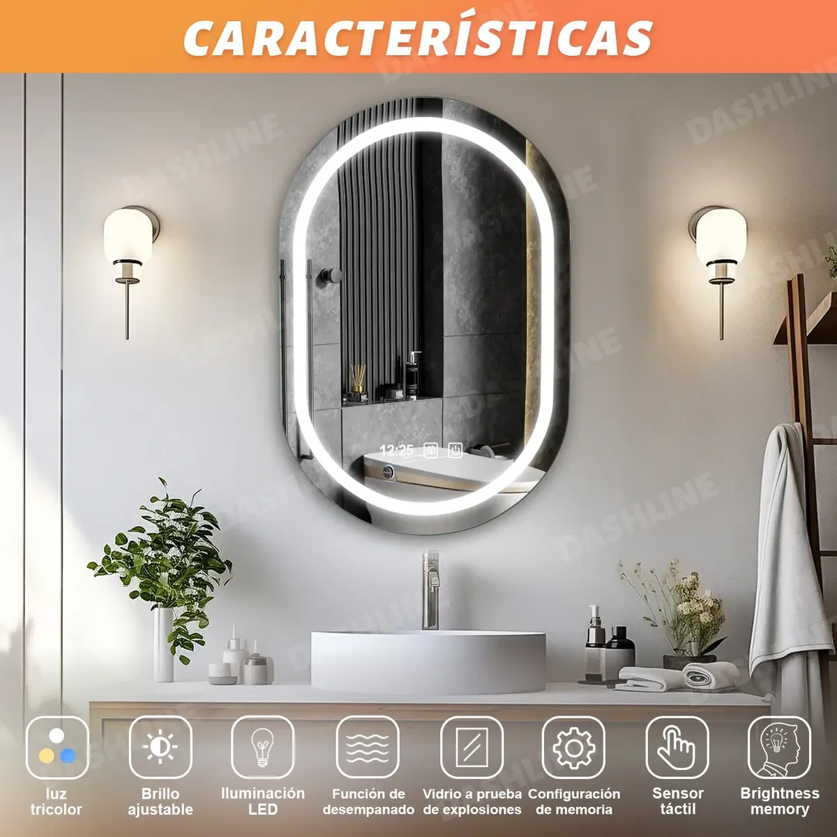 Dashline® Led Touch Bath Mirror Tricolor Anti-Fog Hour 40*60
