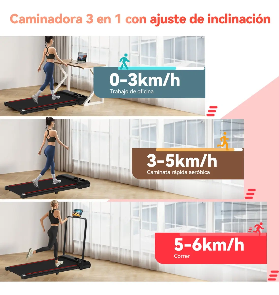 ROWIDE Portable Folding Electric Treadmill 2.5hp with LCD Screen and Remote Control, with Bluetooth APP, Electric Treadmill Walking Pad Portable Elevation Home Office Gym, 2 in 1 Elec Treadmill