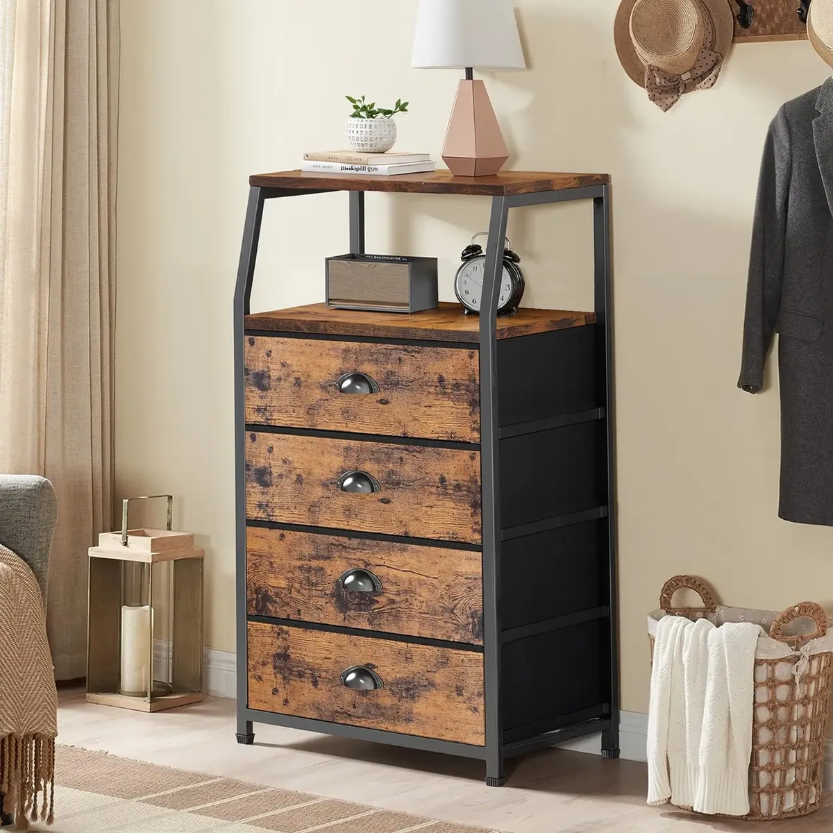 Wardrobe With 4 Drawers Storage Furniture With 2 Shelves.
