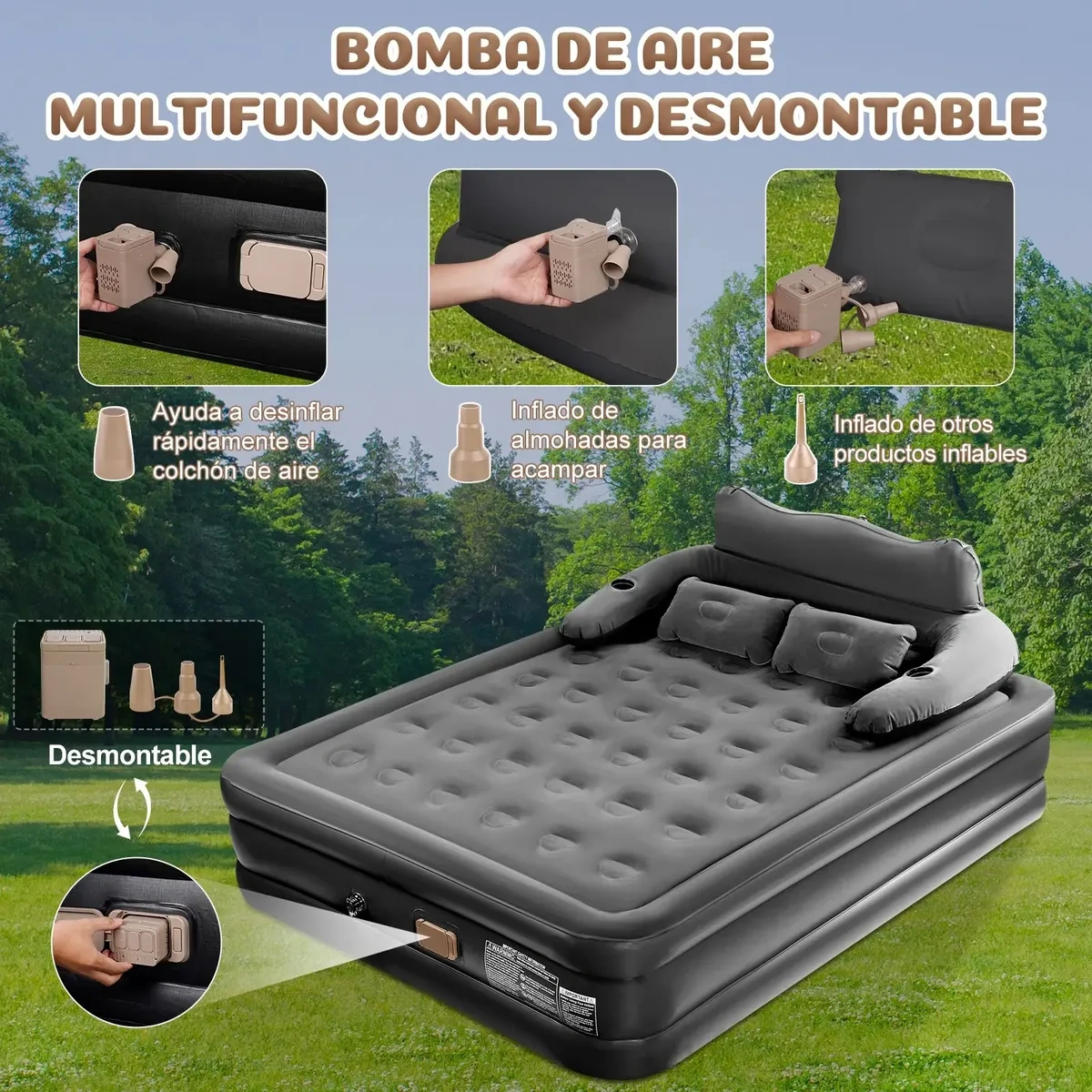 Soft Queen Inflatable Mattress With Headboard, Electric Pump