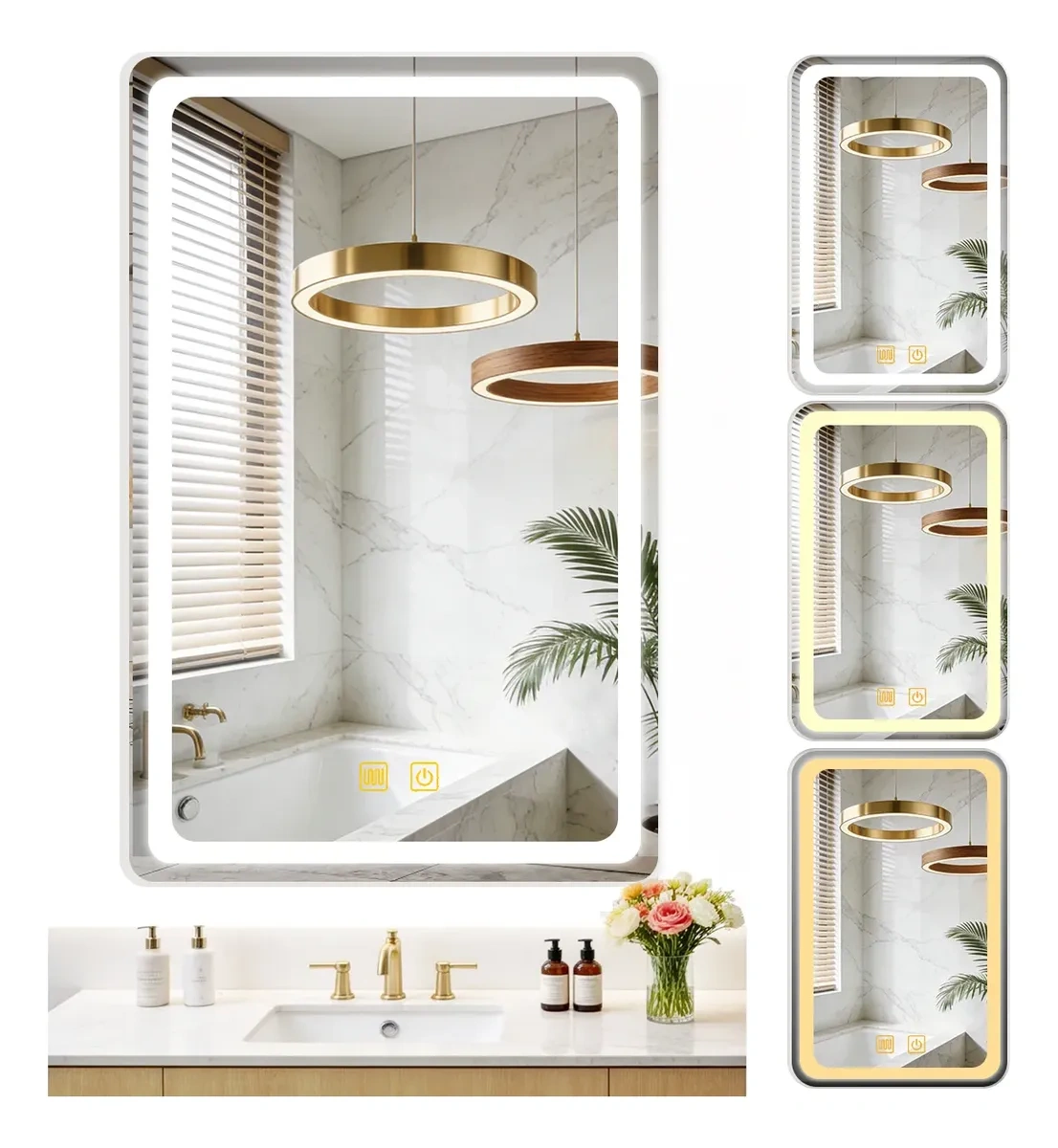 Smart Bathroom Mirror With Led Touch Tricolor Anti-fog40*60